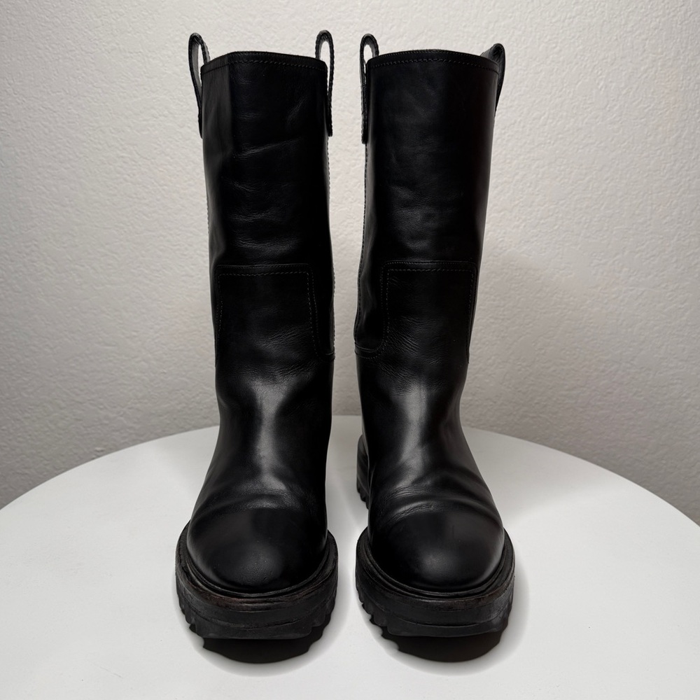 Tamara Mellon Easy Rider Black Leather Mid Calf Pull On Boots Size 6 - Picture 3 of 9